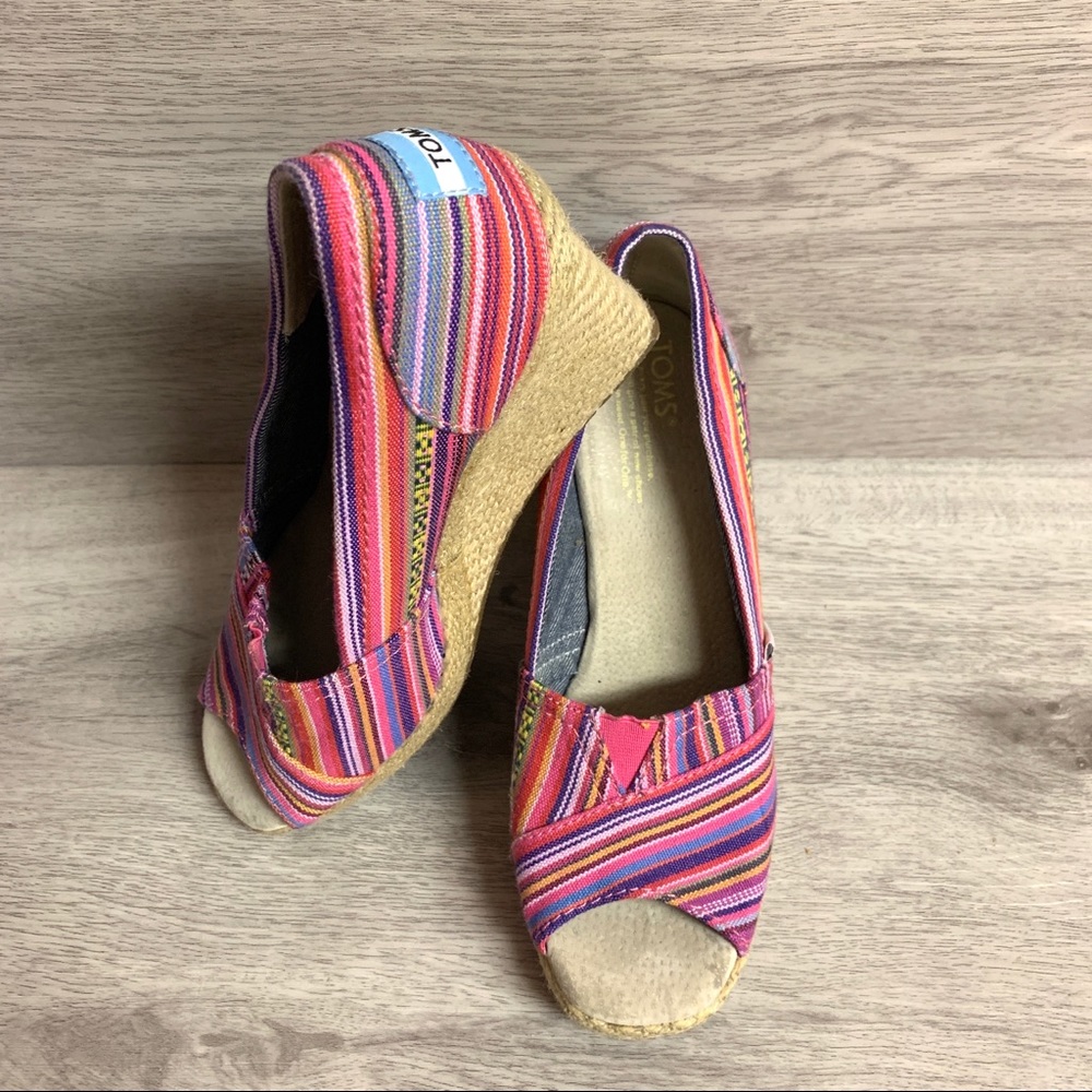 Toms Calypso Peep Toe Striped Wedge Espadrilles.